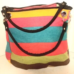 Colorful Striped Women's Tote Bag 70's Retro Vibes.